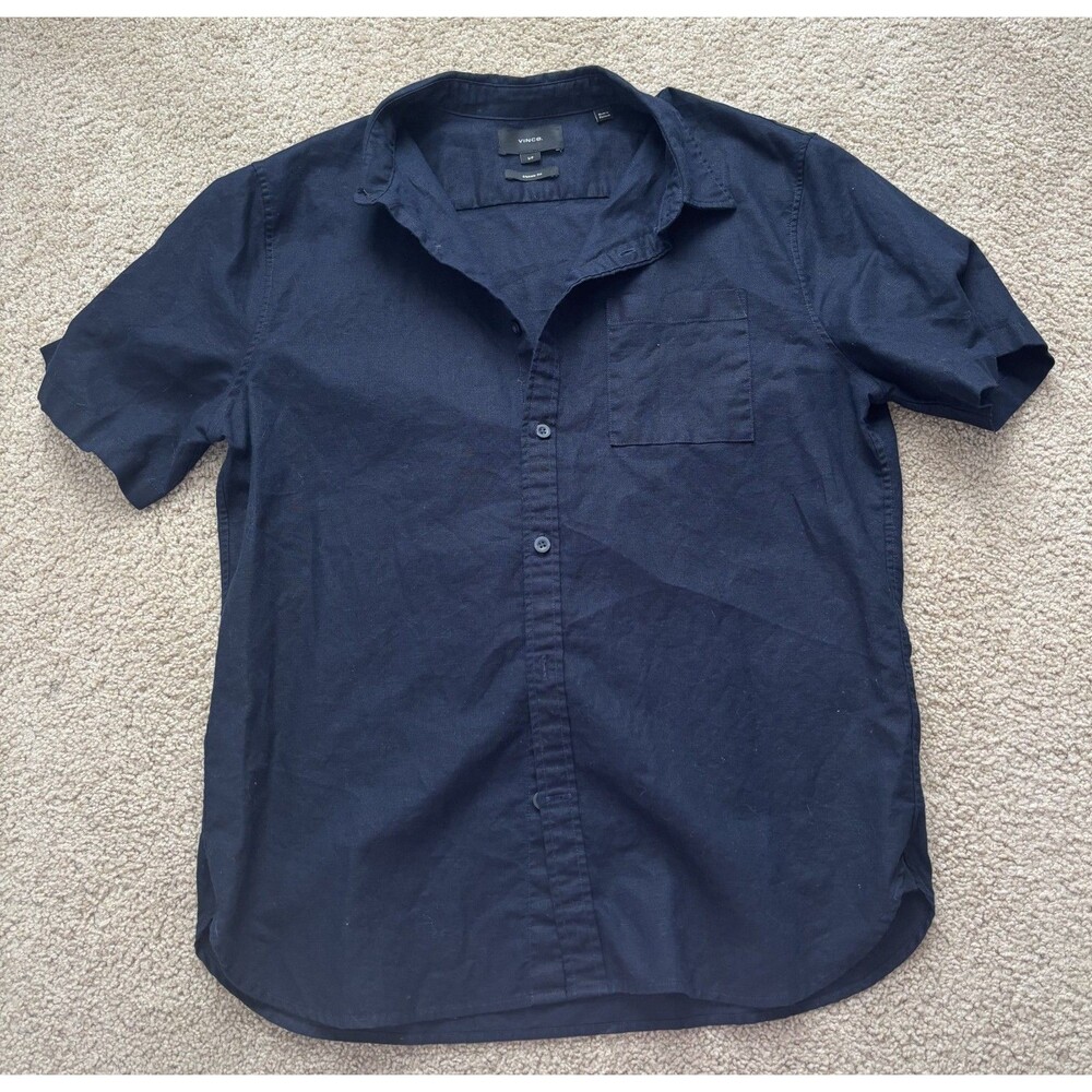 Vince Womens Black Linen Cotton Short Sleeve Button Down Shirt Small Relaxed